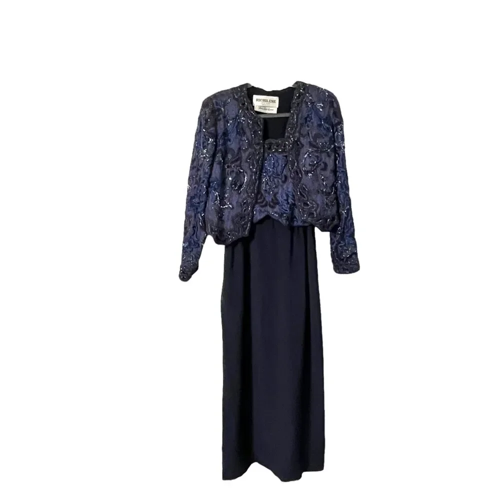 Vintage Richilene for Saks 5th Avenue Beaded Two Piece Dress and Bolero Size 10